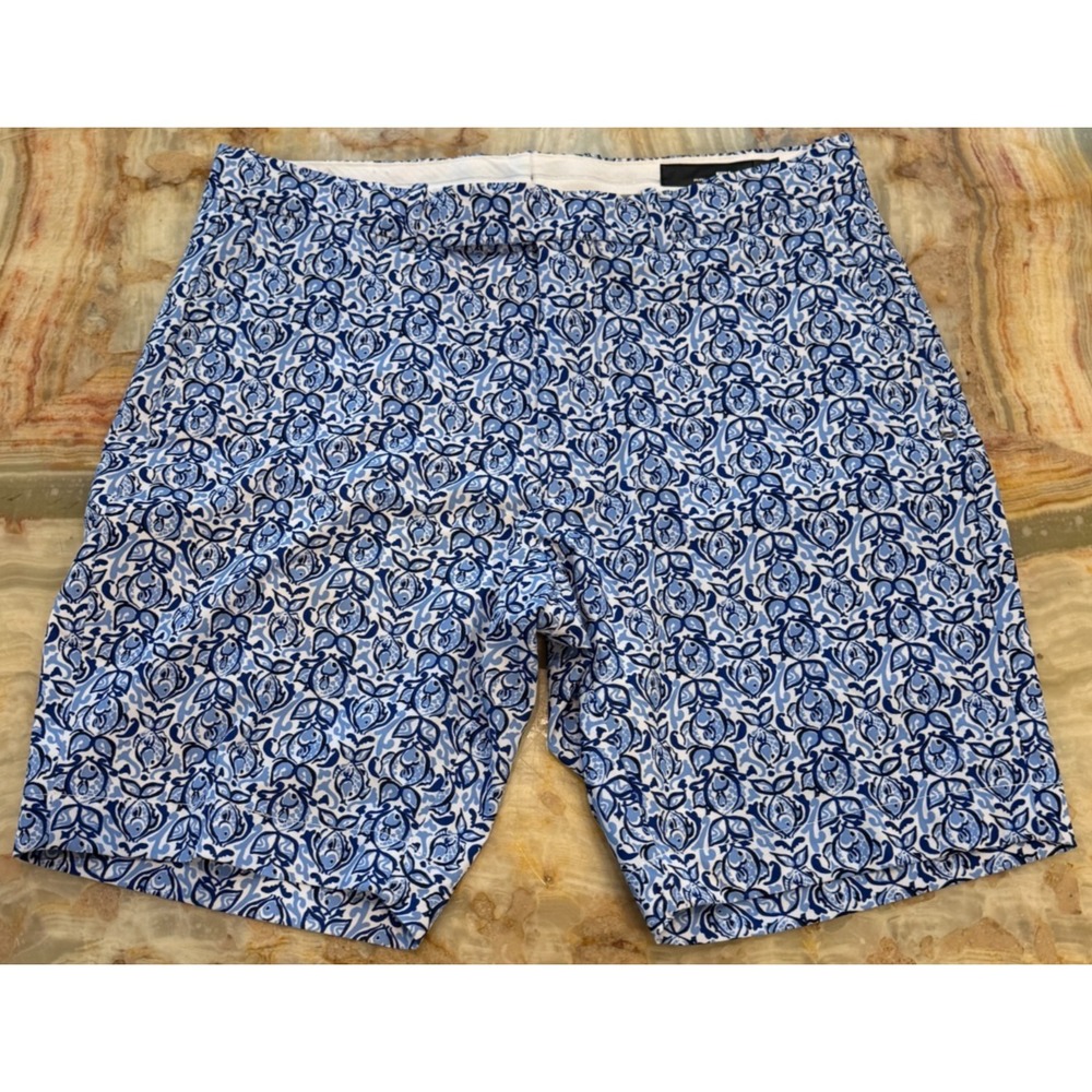 RLX Ralph Lauren Men Chino‎ Shorts White Blue Fish Print Golf Tailored Fit 32